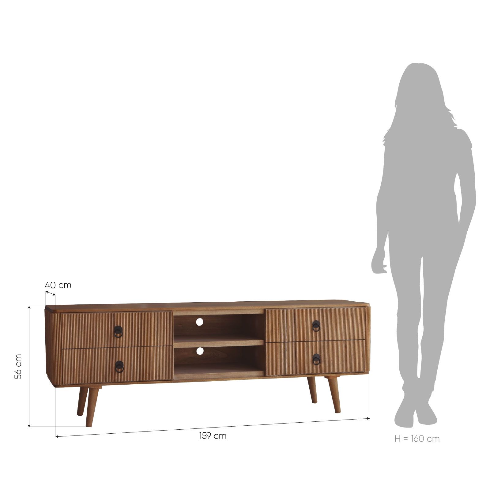 LESSIME | Mueble TV de madera paulownia (159 x 40 x 56)