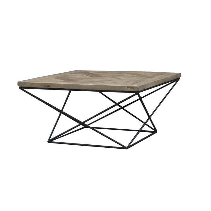Table basse en bois d'orme recyclé et fer (80 x 80 x 42) | Série Sax