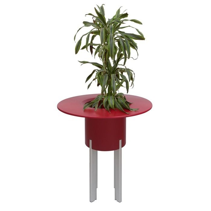 KIT Mediterráneo 95RR | Jardinera modular redonda roja 95h patas aluminio + mesa redonda roja + cubitera redonda negra