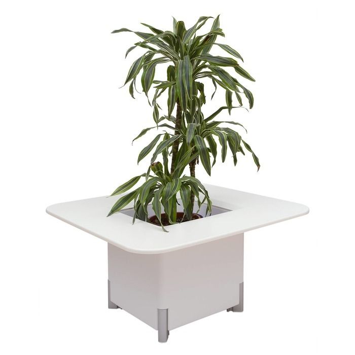 KIT Mediterráneo 45CB | Jardinera modular cuadrada blanca 45h patas aluminio + mesa cuadrada blanca + cubitera cuadrada blanca