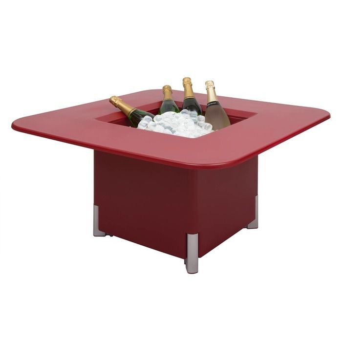 KIT Mediterráneo 45CR | Jardinera modular cuadrada roja 45h patas aluminio + mesa cuadrada roja + cubitera cuadrada negra
