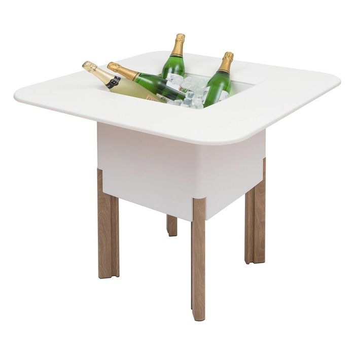 KIT Mediterráneo 75CB | Jardinera modular cuadrada blanca 75h patas aluminio color madera + mesa cuadrada blanca + cubitera cuadrada blanca