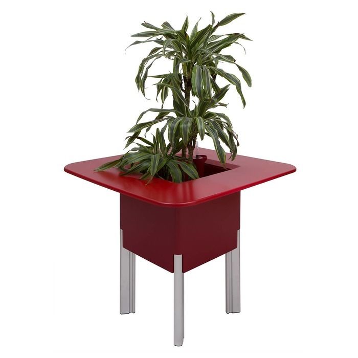 KIT Mediterráneo 75CR | Jardinera modular cuadrada roja 75h patas aluminio + mesa cuadrada roja + cubitera cuadrada negra