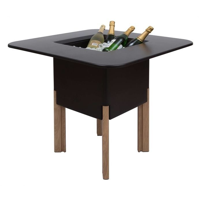 KIT Mediterráneo 75CN | Jardinera modular cuadrada negra 75h patas aluminio color madera + mesa cuadrada negra + cubitera cuadrada negra
