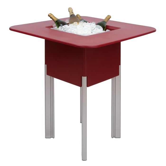 KIT Mediterráneo 95CR | Jardinera modular cuadrada roja 95h patas aluminio + mesa cuadrada roja + cubitera cuadrada negra