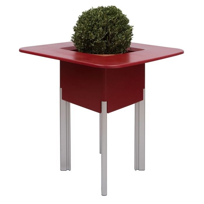 KIT Mediterráneo 95CR | Jardinera modular cuadrada roja 95h patas aluminio + mesa cuadrada roja + cubitera cuadrada negra