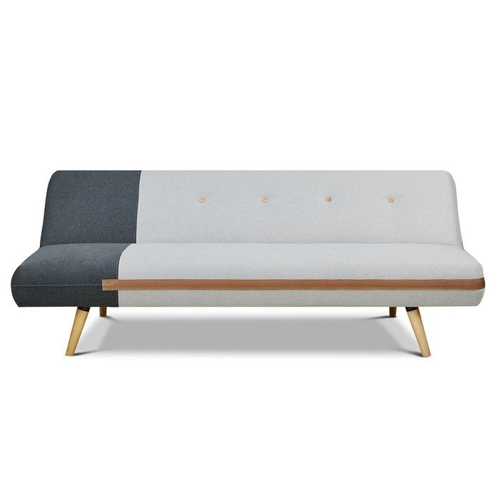 BICOL | Sofá cama tapizado bicolor negro/gris (186 x 87 x 79 cm)
