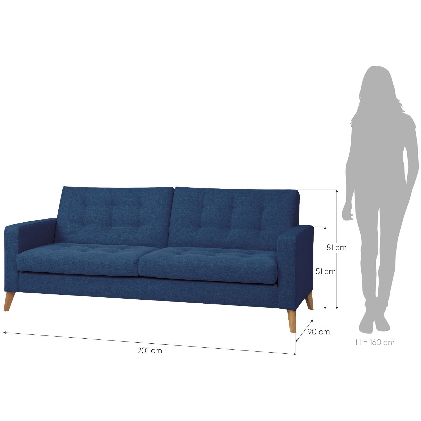 AZURRE | Sofá cama tapizado en azul oceáno (201 x 90 x 81 cm)