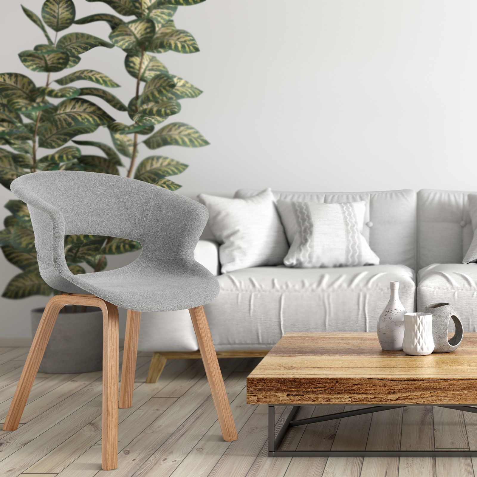 JOAK | Silla de madera de fresno natural y tapizado color gris (61,5 x 56,5 x 76,9 cm)