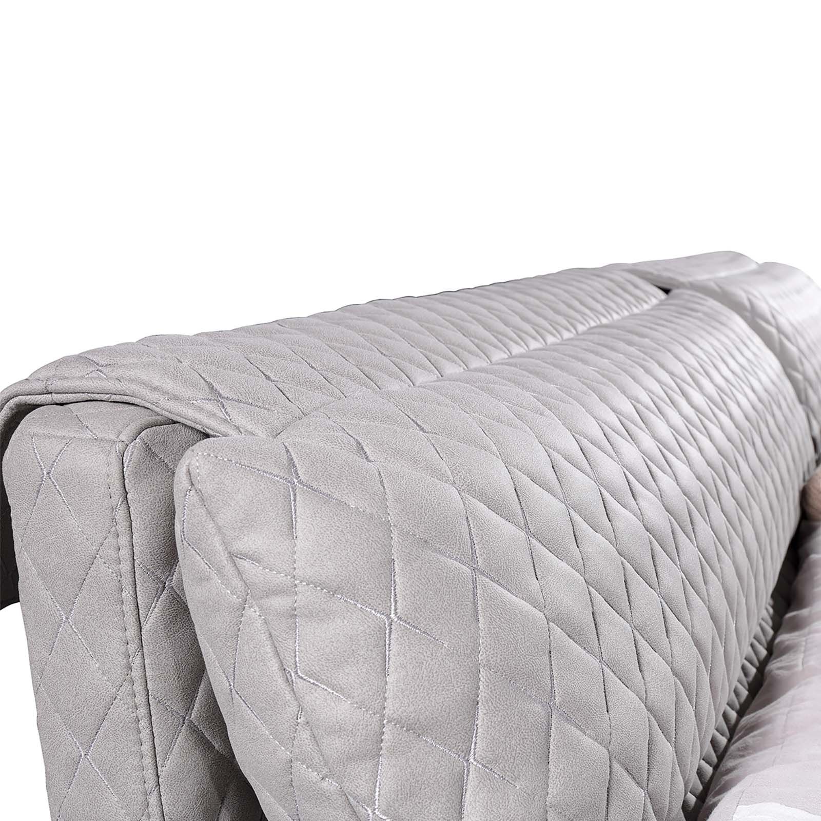 BONN | Cama tapizada con tejido acolchado gris claro (180 x 200 cm)