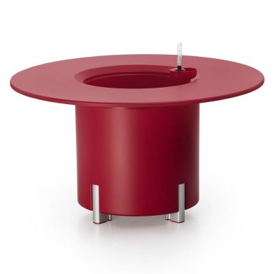 KIT Mediterráneo 45RR | Jardinera modular redonda roja 45h patas aluminio + mesa redonda roja + cubitera redonda negra