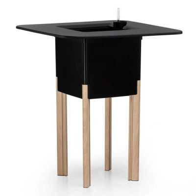 KIT Mediterráneo 95CN | Jardinera modular cuadrada negra 95h patas aluminio color madera + mesa cuadrada negra + cubitera cuadrada negra