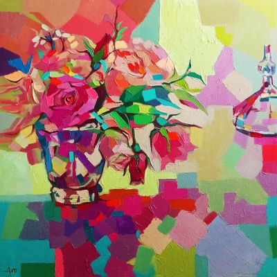 Serie OBJETOS | Bodegón con flores (100 x 100 cm )