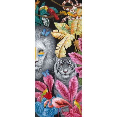 Serie ANIMALES | Cuadro selva león vertical derecha multicolor (100x250 cm)