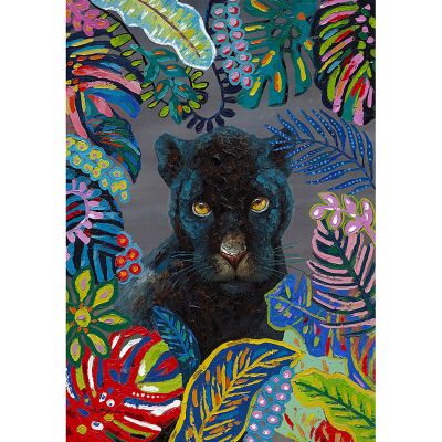 Serie ANIMALES | Cuadro selva pantera negra multicolor (140x200 cm)
