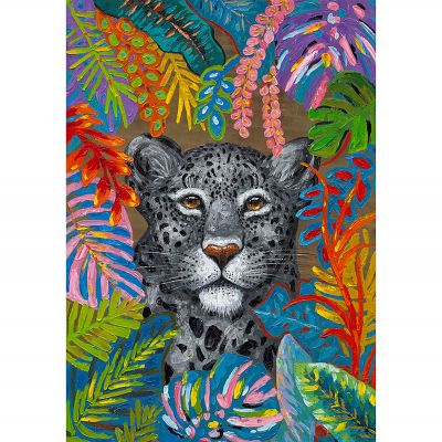 Serie ANIMALES | Cuadro selva leopardo multicolor (140x200 cm)