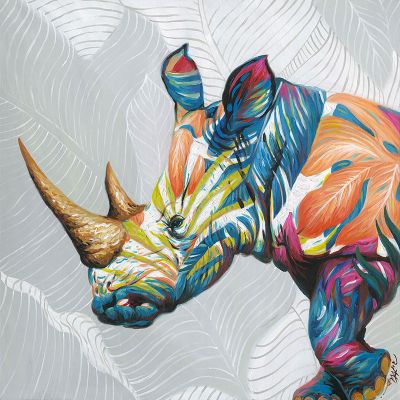 Serie ANIMALES | Cuadro rinoceronte multicolor (100x100 cm)