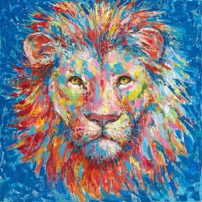 Serie ANIMALES | Cuadro León multicolor pinceladas ( 100x100 cm)