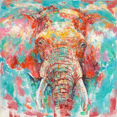 Serie ANIMALES | Cuadro elefante multicolor pinceladas (100x100 cm)
