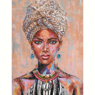Serie ROSTRO | Cuadro mujer étnico tonos beige (90x120 cm)