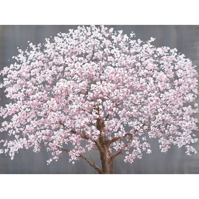 Serie NATURALEZA | Cuadro árbol en flor primavera I plateado (120x160 cm)