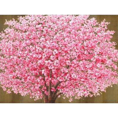 Serie NATURALEZA | Cuadro árbol en flor primavera II dorado (120x160 cm)