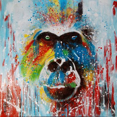 Serie ANIMALES | Cuadro abstracto gorila multicolor (100x100)